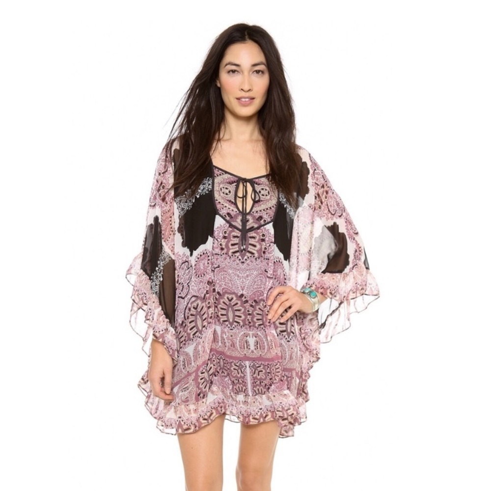 Free People Boho Ruffle Marla Dreams Butterfly Paisley Dress Size SP